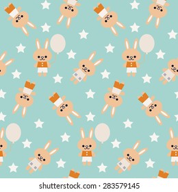 Seamless pattern - funny cartoon rabbits.  Vector illustration.