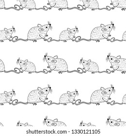Seamless pattern of funny cartoon rats