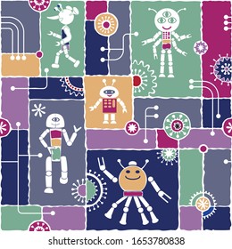 Nahtloses Muster mit lustigen Cartoon-Robotern