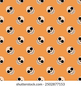 Seamless pattern with funny cartoon skull. Halloween skull pattern