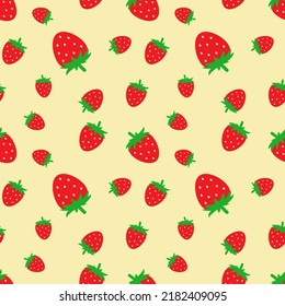 Seamless pattern with funny cartoon strawberries. Positive summer background in light tones. Print for textile, gift wrap, clothes, interior, design and decor. Trendy summer pattern. 