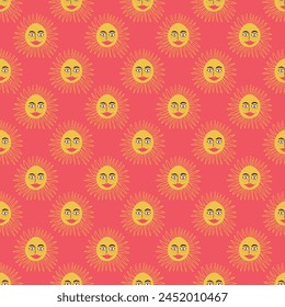 seamless pattern with funny cartoon sun on a orange background