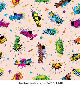 Seamless pattern with funny cartoon superhero elements.