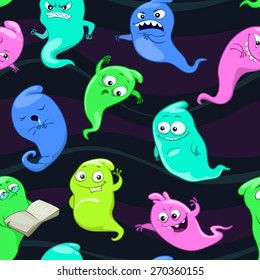 Seamless pattern with funny cartoon vector ghosts