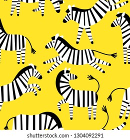 Seamless pattern with funny cartoon zebras