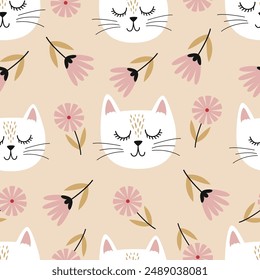 seamless pattern with funny cat heads