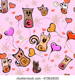 Seamless pattern with funny cats