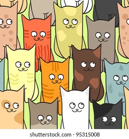 Seamless pattern with funny cats color. Vector illustration