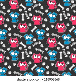 Seamless pattern with funny cats and dogs