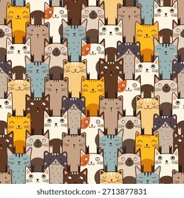 Padrão perfeito com gatos engraçados. Gatos rabiscam. Ótimo para tecido, têxtil, embalagem, capa de livro, papel de parede. Ilustração de vetor