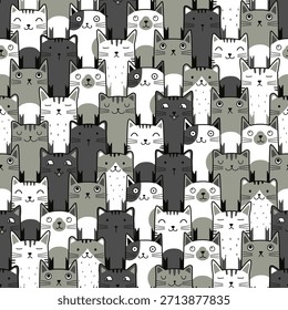 Seamless pattern with funny cats. Cats doodle. Great for fabric, textile, wrapping, book cover, wallpaper. Vector Illustration