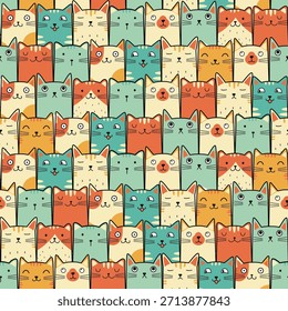 Padrão perfeito com gatos engraçados. Gatos rabiscam. Ótimo para tecido, têxtil, embalagem, capa de livro, papel de parede. Ilustração de vetor