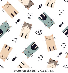 Padrão perfeito com gatos engraçados. Ótimo para tecido, têxtil, embalagem, capa de livro, papel de parede. Ilustração de vetor