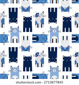 Patrón sin fisuras con gatos divertidos. Ideal para tela, textil, envoltura, cubierta de libro, Fondo de pantalla. Ilustración vectorial