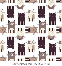 Nahtloses Muster mit lustigen Katzen. Ideal für Stoff, Textil, Verpackung, Tapete. Vektorgrafik
