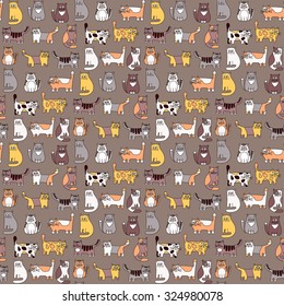 Seamless pattern with funny cats. Hand drawn doodle cute cats. Colorful background for kids.