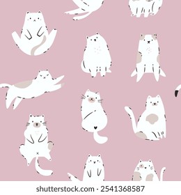 Seamless Pattern with Funny Cats. Playful and Quirky Feline Characters for Art and Design.