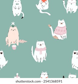 Seamless Pattern with Funny Cats. Playful and Quirky Feline Characters for Art and Design.