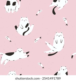 Seamless Pattern with Funny Cats. Playful and Quirky Feline Characters for Art and Design