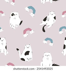 Seamless Pattern with Funny Cats. Playful and Quirky Feline Characters for Art and Design