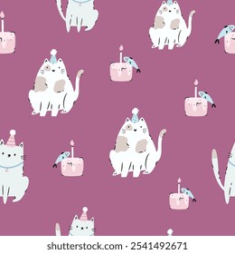 Seamless Pattern with Funny Cats. Playful and Quirky Feline Characters for Art and Design