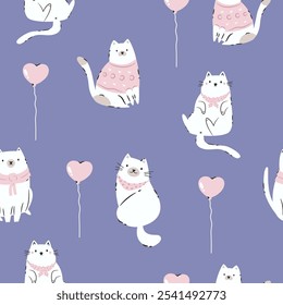 Seamless Pattern with Funny Cats. Playful and Quirky Feline Characters for Art and Design