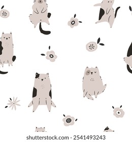 Seamless Pattern with Funny Cats. Playful and Quirky Feline Characters for Art and Design