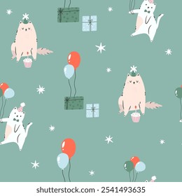 Seamless Pattern with Funny Cats. Playful and Quirky Feline Characters for Art and Design