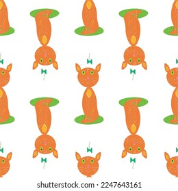 Seamless pattern with funny cats playing with bow. Vector background. 