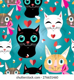 seamless pattern of funny cats portraits .