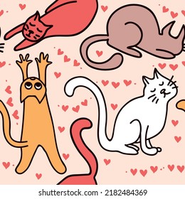 Seamless pattern with funny cats. Print for textile, wallpaper, covers, surface. Retro stylization. For fashion fabric.