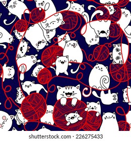 Seamless pattern with funny cats. Vector illustration.