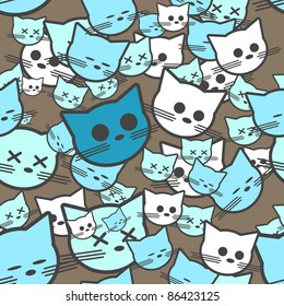Seamless pattern with funny cats. Vector illustration