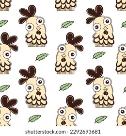 Seamless pattern with funny chicken cartoon style. Vector on white