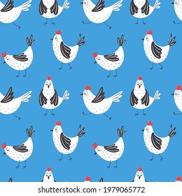 Seamless pattern with funny chickens. Children fabric design.