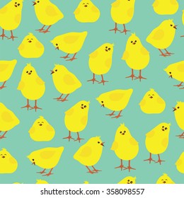 Seamless pattern with funny chickens on a blue background. EPS10 vector illustration.