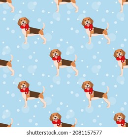 Patrón sin foco con divertidos beagles navideños. Diseño de caricaturas.
