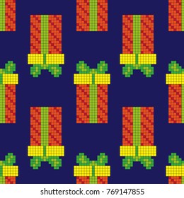 Seamless pattern with funny christmas present. Vector illustration
