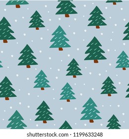 
Seamless pattern with funny Christmas trees, winter theme