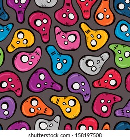 Seamless pattern with funny colored skulls. EPS 10 vector illustration.