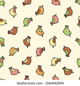 Seamless pattern with funny colorful birds. Color flat vector illustration with little cartoon bird. Cute characters. Template design for invitation, poster, card, flyer, textile, fabric for kids.