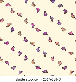 Seamless pattern with funny colorful birds. Color flat vector illustration with little cartoon bird. Cute characters. Template design for invitation, poster, card, flyer, textile, fabric for kids.