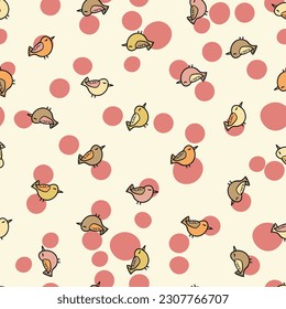 Seamless pattern with funny colorful birds. Color flat vector illustration with little cartoon bird. Cute characters. Template design for invitation, poster, card, flyer, textile, fabric for kids.