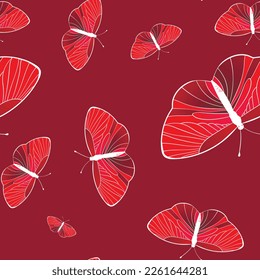 Seamless pattern with funny colorful Butterflies, flowers. Color flat vector illustration for invitation, poster, card, textile, fabric. Butterfly graphic design print. Trendy animal motif wallpaper.