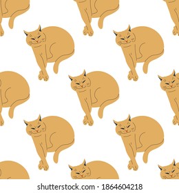 patrón impecable con divertidos y coloridos gatos de dibujos animados. Sobre fondo blanco. Ilustración vectorial de material.