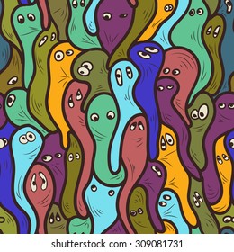 seamless pattern with funny colorful dark blots-monsters, childish Halloween design, vector illustration, eps 8