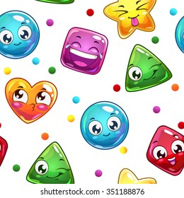 Seamless pattern with funny colorful faces on white, vector texture