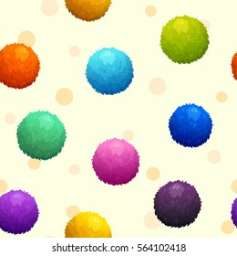 Seamless pattern with funny colorful furr balls. Vector texture.