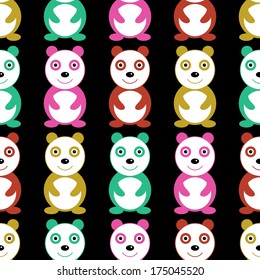 Seamless pattern with funny colorful pandas