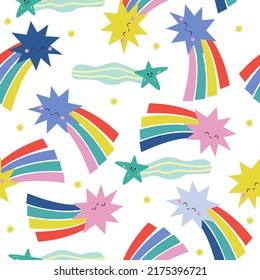 Seamless pattern with funny comets. Childish print. Vector hand drawn illustration.